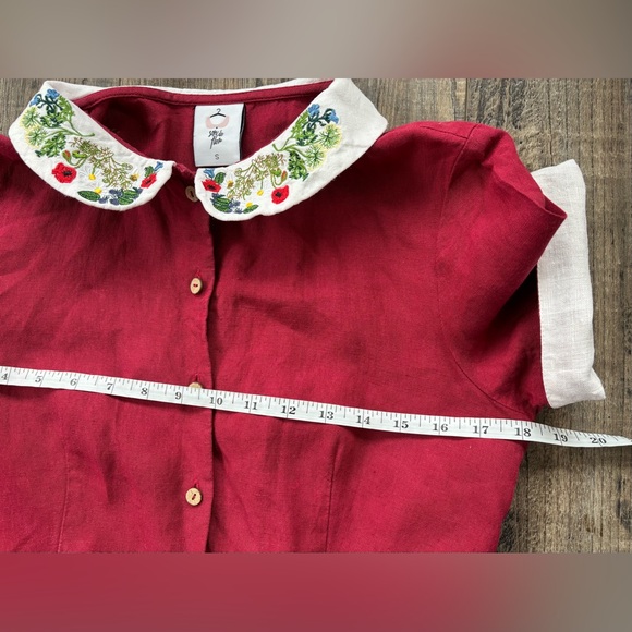 Son de Flor Classic Marsala Red Dress with Garden Embroidered Collar Size Small - Picture 3 of 11